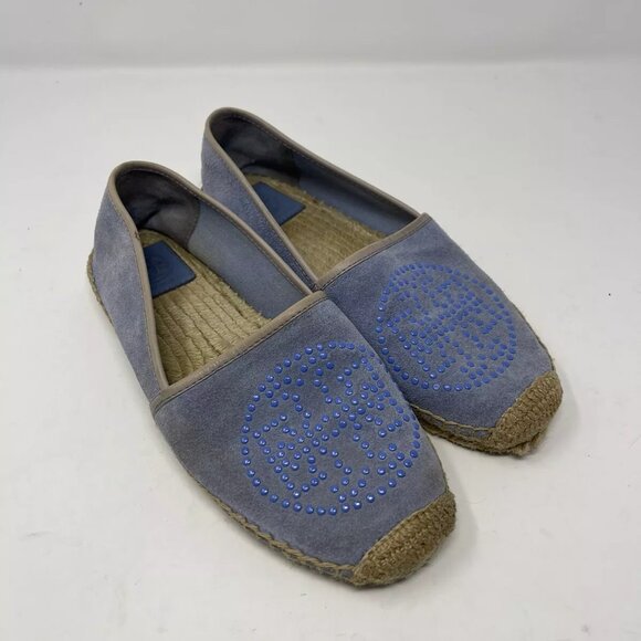 Tory Burch Blue Pashmina Kirby Flat Espadrilles Shoes Slip On Suede - Picture 10 of 10